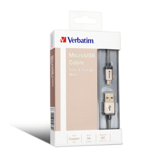 VERBATIM 30CM METALLIC MICROUSB TO USB CABLE (CHARGE & SYNC) - GOLD #65200