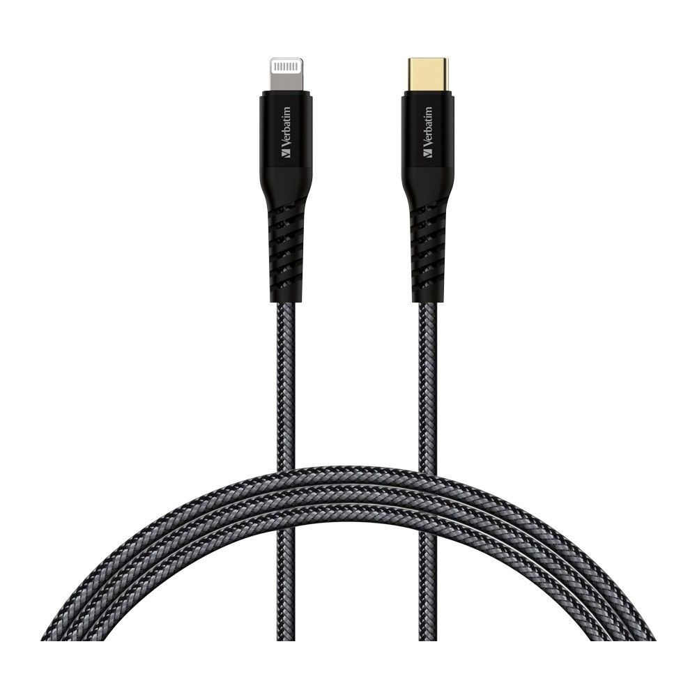 VERBATIM 30CM TYPE-C TO LIGHTNING CABLE WITH KEVLAR-BLACK #66046