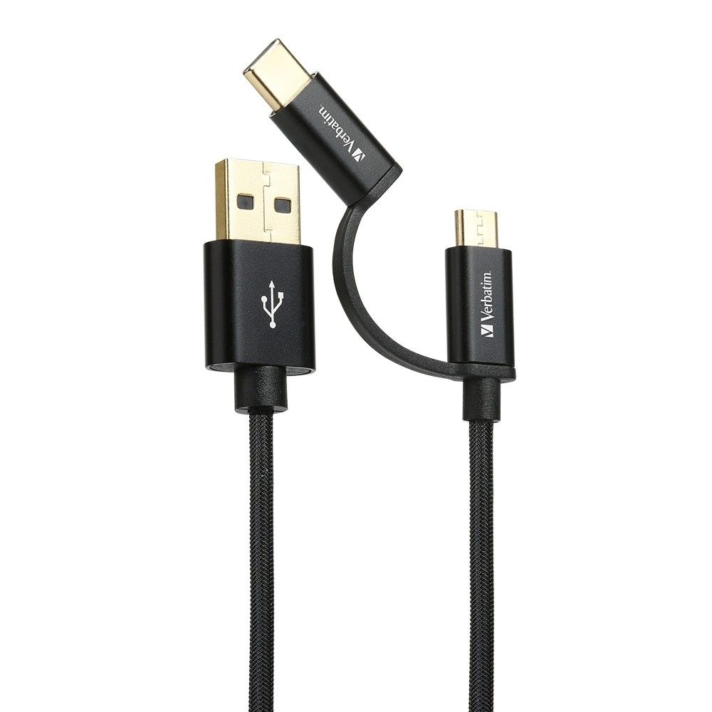 VERBATIM 120CM 2IN1 TYPE-C & MICROUSB TO USB CABLE -BLK #66045