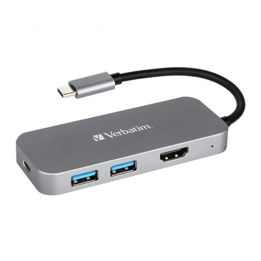 VERBATIM TYPE-C HUB W/ HDMI,PD 100W & 2xUSB3.0-GREY #66123