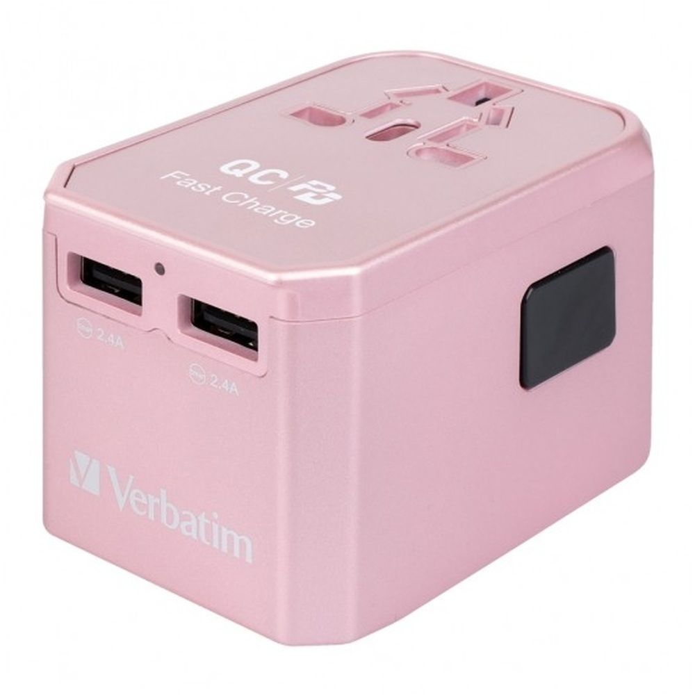VERBATIM 4-PORT UNIVERSAL TRAVEL ADAPTOR 40W w/ PD 29W & 3xUSB - ROSEGOLD #66199
