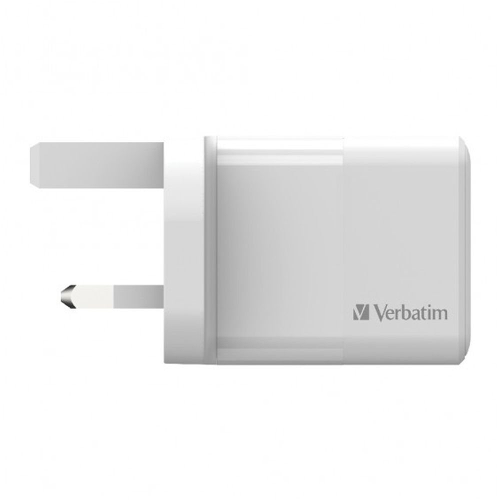 VERBATIM 2-PORTS 20W PD & QC3.0 CHARGER (WHITE) (UK 3-PIN) #66633