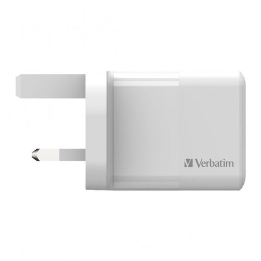 VERBATIM 2-PORTS 20W PD & QC3.0 CHARGER (WHITE) (UK 3-PIN) #66633