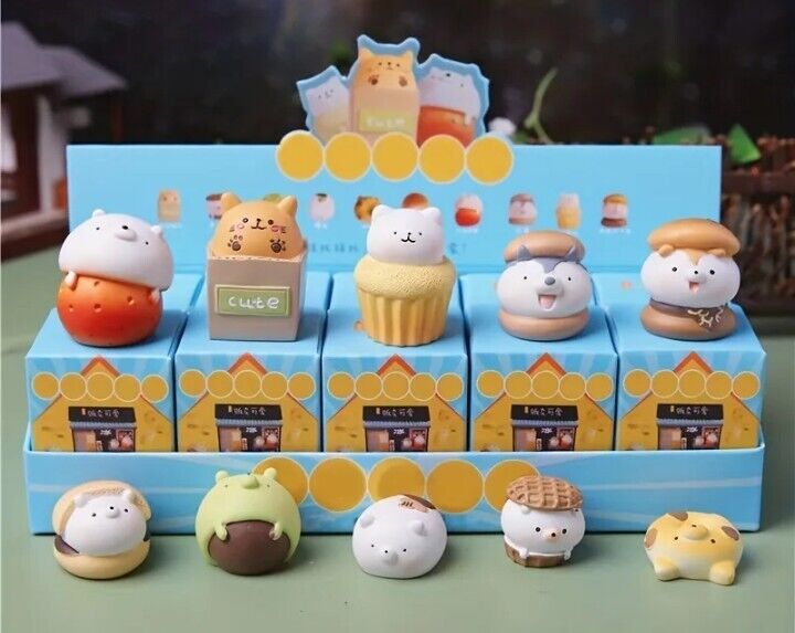 CARTOON FOOD DOG RESIN 1.5" MINI FIGURES BLIND PACK Chocolate Bread & Burger Dog