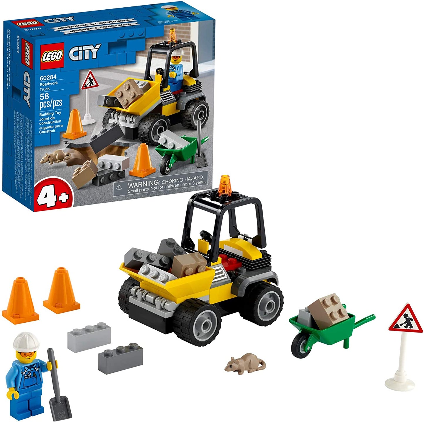 LEGO City Roadwork Truck 60284 Toy Building Kit; Cool Roadworks Construction Set for Kids, New 2021 (58 Pieces)