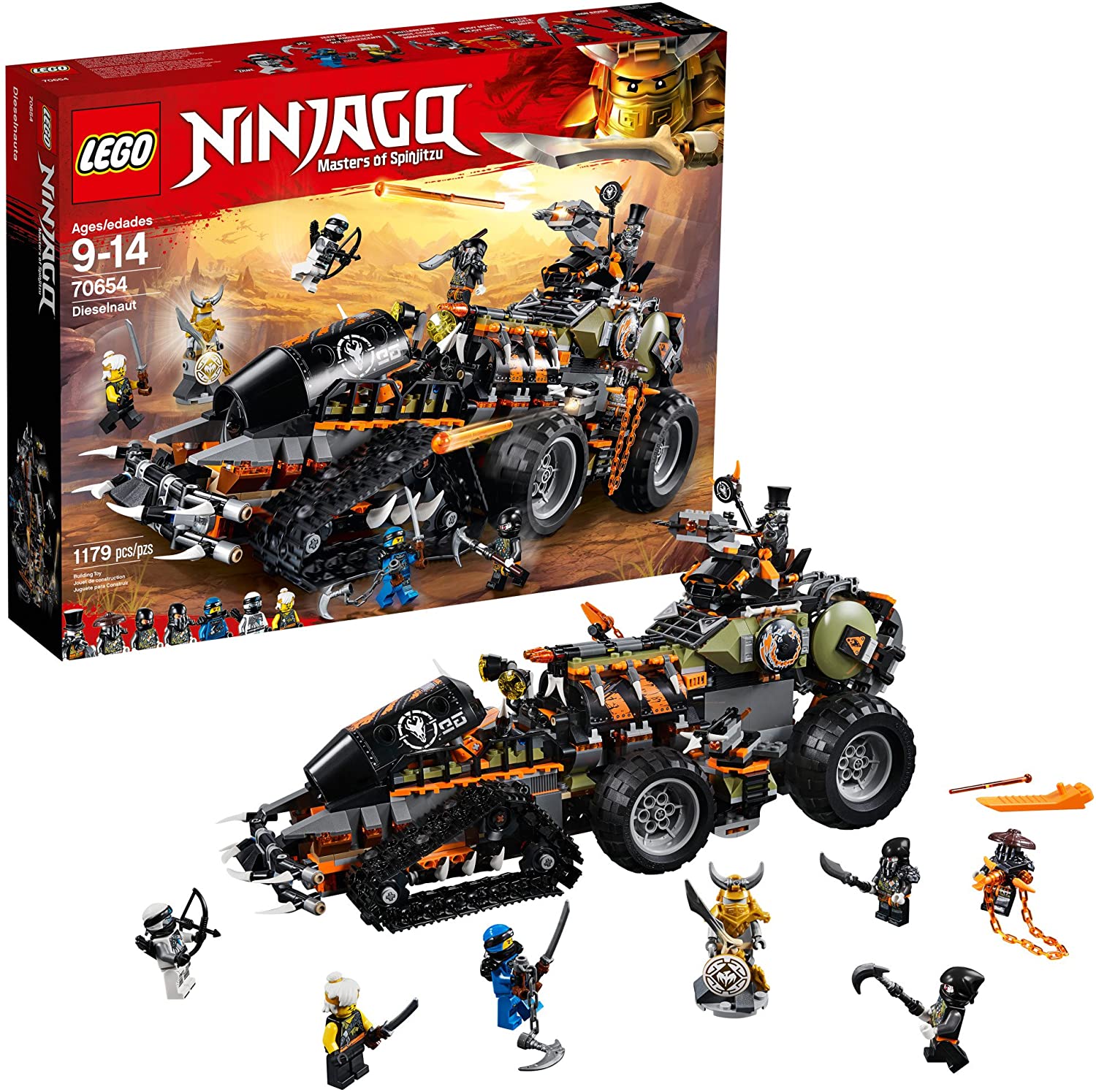 LEGO NINJAGO Masters of Spinjitzu: Dieselnaut 70654 Ninja Warrior Toy and Playset, Fun Building Kit with Brick Battle Tank Vehicle (1179 Pieces)