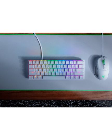 RAZER HUNTSMAN MINI 60% OPTICAL GAMING KEYBOARD (PURPLE SWITCH) MERCURY WHITE