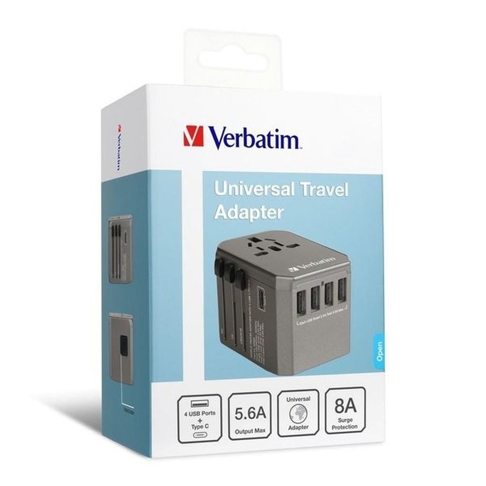 VERBATIM 5-PORT UNIVERSAL TRAVEL ADAPTER WITH TYPE-C & 4 USB (Max 5.6A) #65686