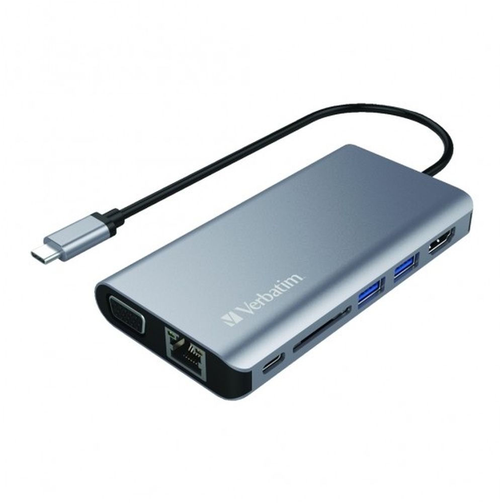 VERBATIM 8-IN-1 TYPE-C HUB WITH VGA,HDMI,R45,USB3.0,PD60W,SD & EARJACK #66148