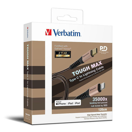 VERBATIM 120CM TYPE-C TO LIGHTNING CABLE WITH KEVLAR-GOLD #66049