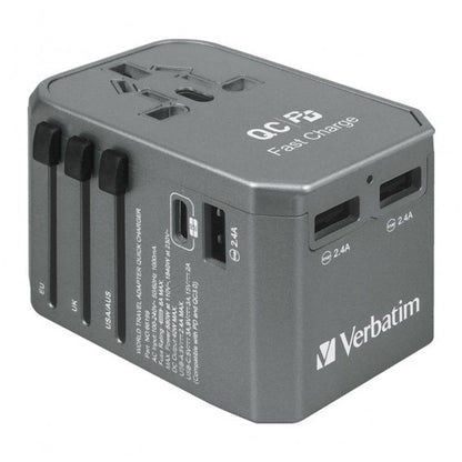 VERBATIM 4-PORT UNIVERSAL TRAVEL ADAPTOR 40W W/ PD 29W & 3xUSB - GREY #66198