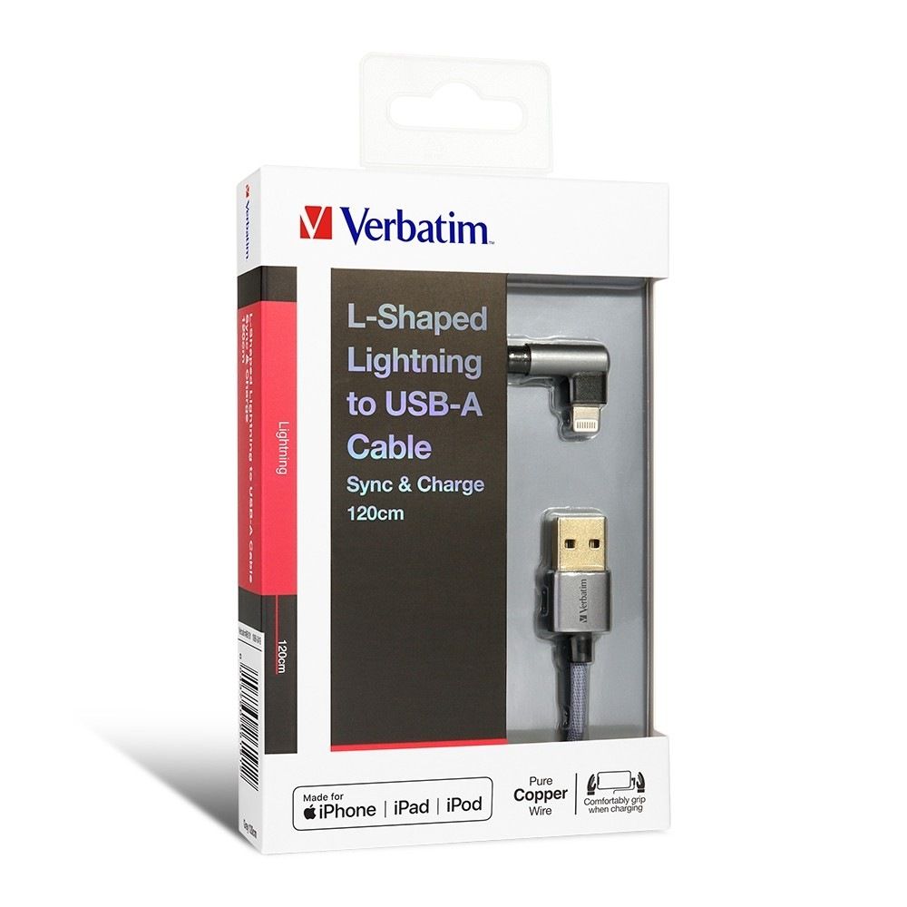 VERBATIM L-SHAPED LIGHTNING TO USB-A CABLE-GREY #66191