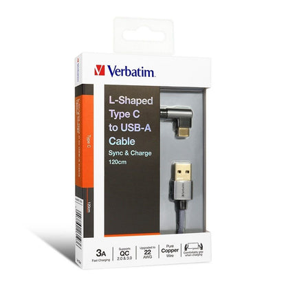 VERBATIM L-SHAPED TYPE-C TO USB-A CABLE-GREY #66193