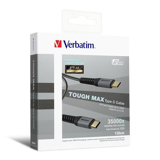 VERBATIM 120CM TYPE-C TO C 2.0 E-MARKER KEVLAR CABLE-GREY #6606