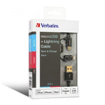 Load image into Gallery viewer, VERBATIM 30CM 2in1 METALLIC MICROUSB CABLE &amp; LIGHTNING CONNECTOR - BLACK #65363

