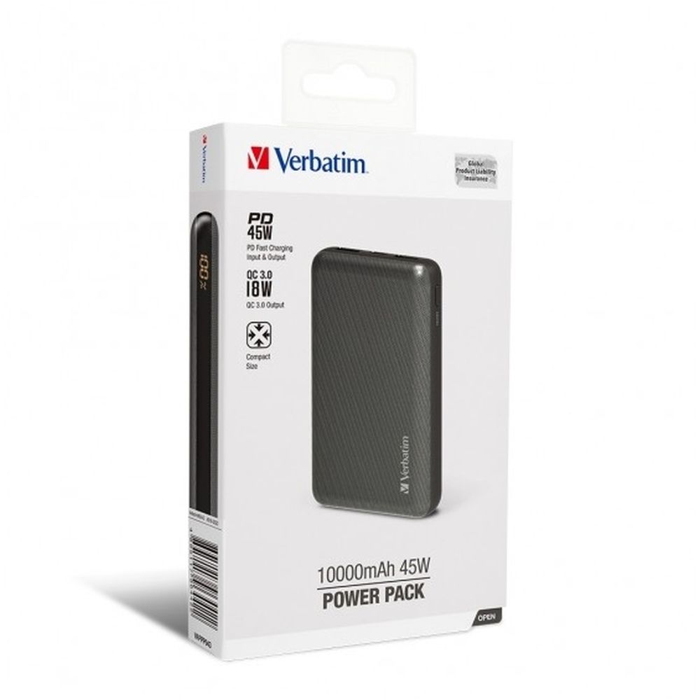 VERBATIM 10,000MAH POWER BANK PD+QC 3.0 45W - GREY #66442